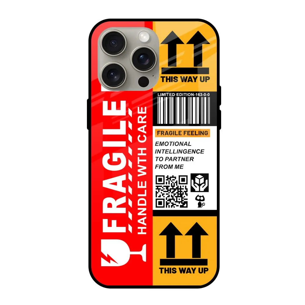 Handle With Care Glass Case for iPhone 15 Pro Max Trendy Design
