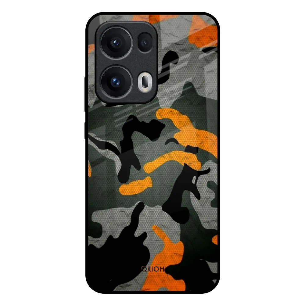 Elegant Pattern Camouflage Orange Glass Case For Oppo Reno13 Pro 5G