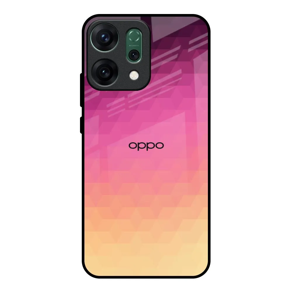 Geometric Pink Diamond Glass Case for Oppo Reno14 Pro 5G Scratch Resistant Soft Look Texture