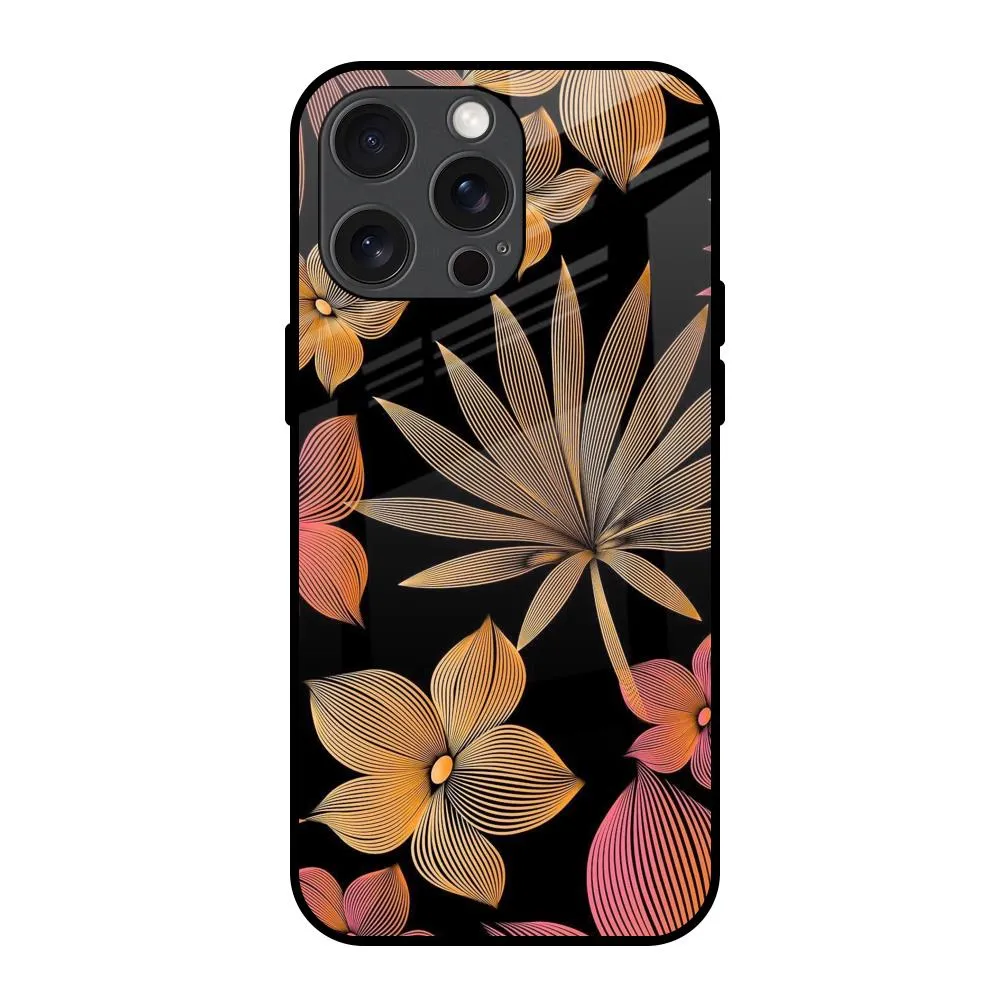 Luxury Appeal Lines Pattern Flowers Glass Case for iPhone 15 Pro Max