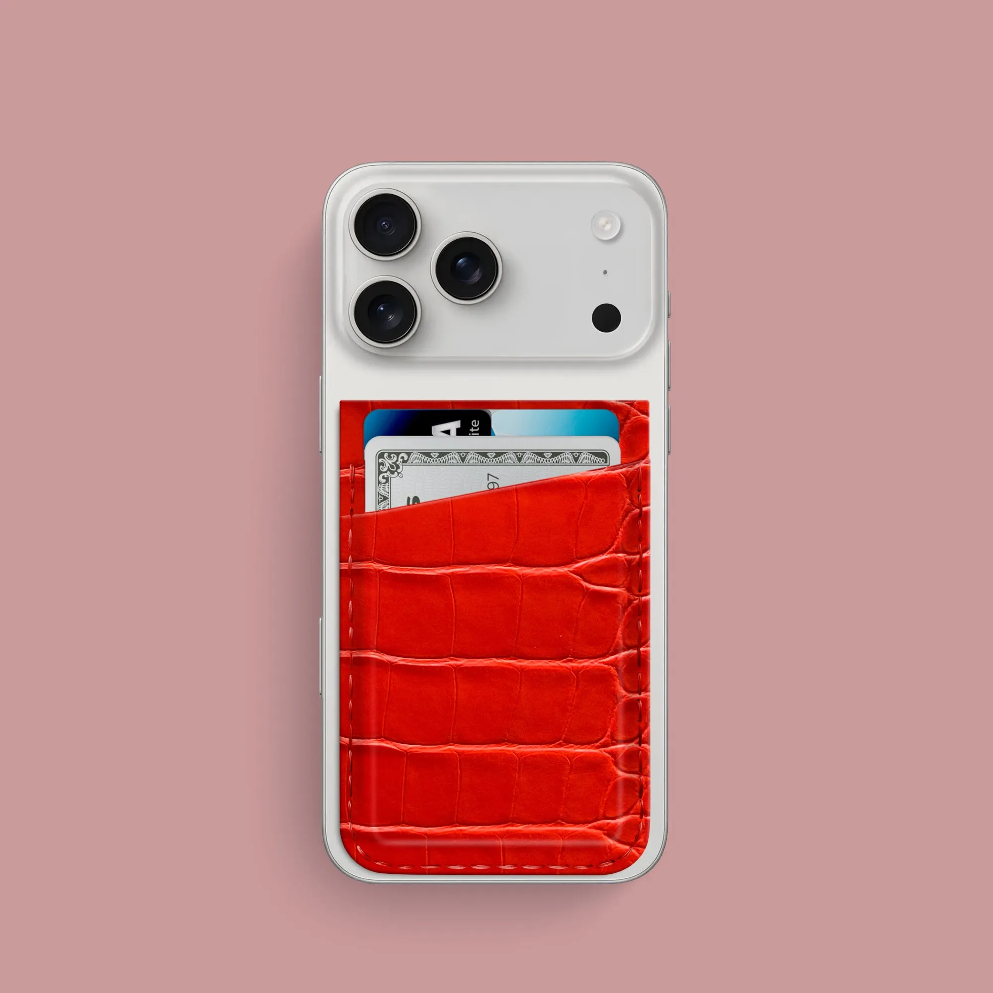 Soft Grip Finish Hard Shell MagSafe Wallet Deep Coral For iPhone 17 Pro In Alligator