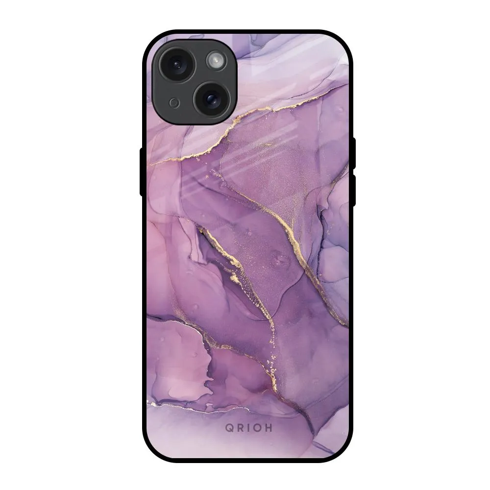Purple Gold Marble Glass Case for iPhone 15 Plus daily accessory Matte Texture Layer