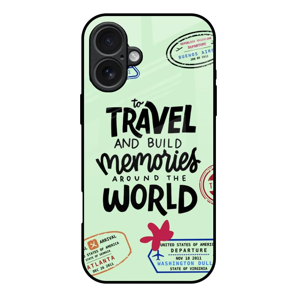 Modern Grip Travel Stamps Glass Case for iPhone 17
