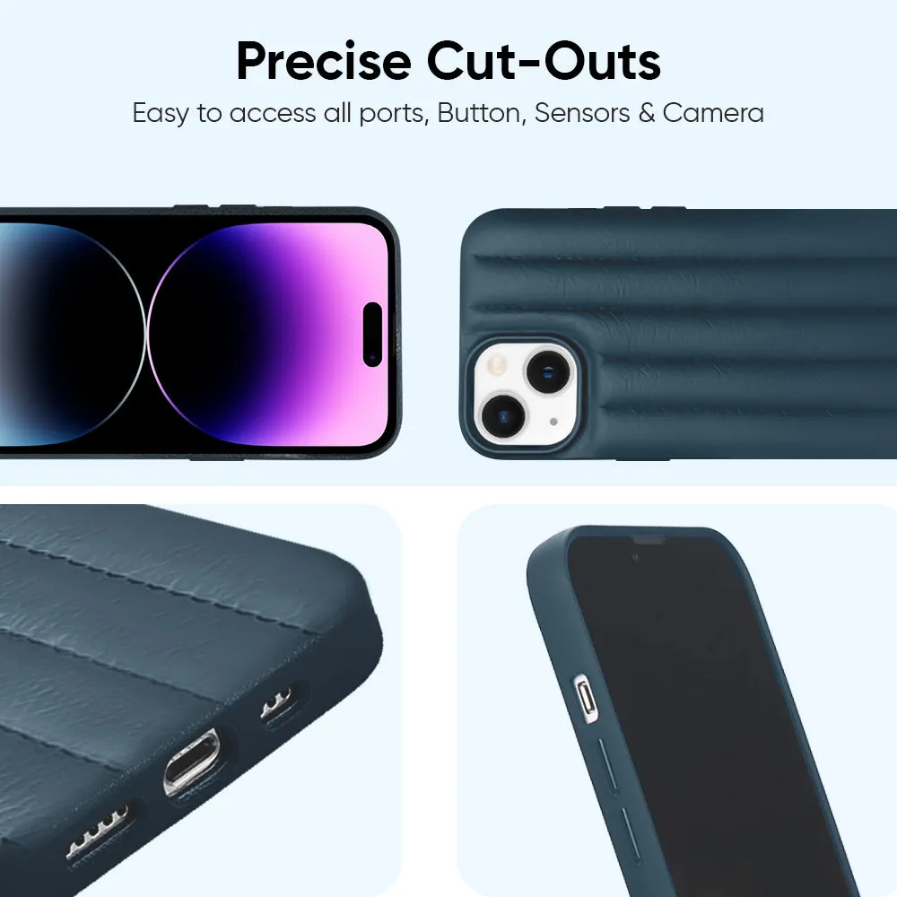 Indigo Blue Stitch Leather Back Cover for iPhone Flexible Touch