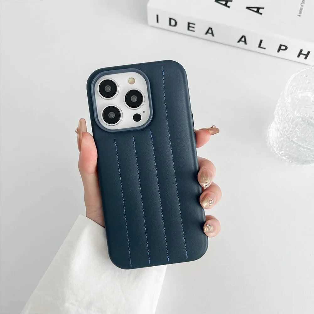 Indigo Blue Stitch Leather Back Cover for iPhone Rugged Edge