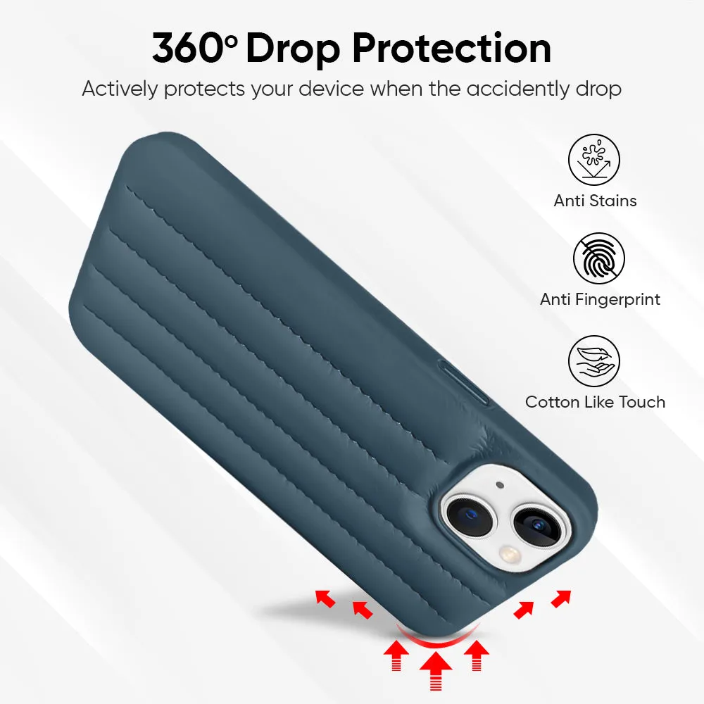 Indigo Blue Stitch Leather Back Cover for iPhone Simple Finish