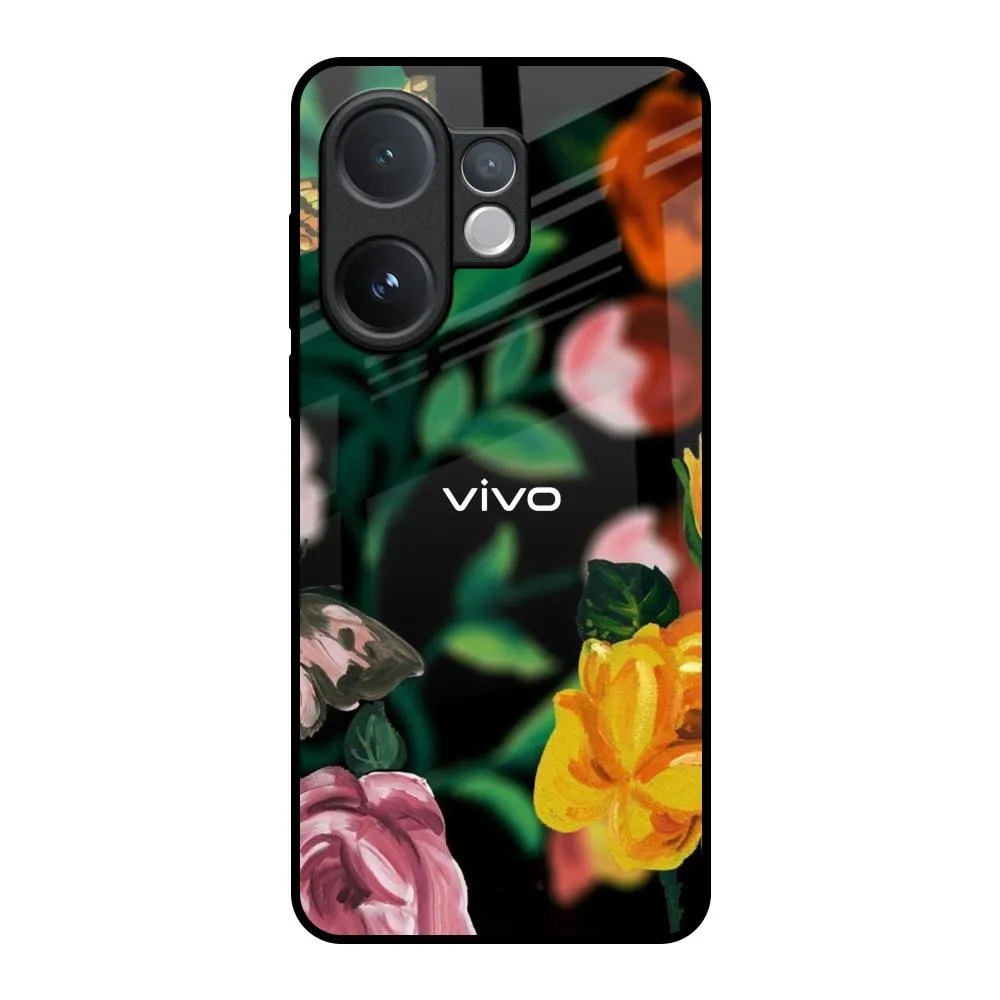 Smooth Feel Textured Comfort Flowers & Butterfly Glass Case for Vivo V60 5G