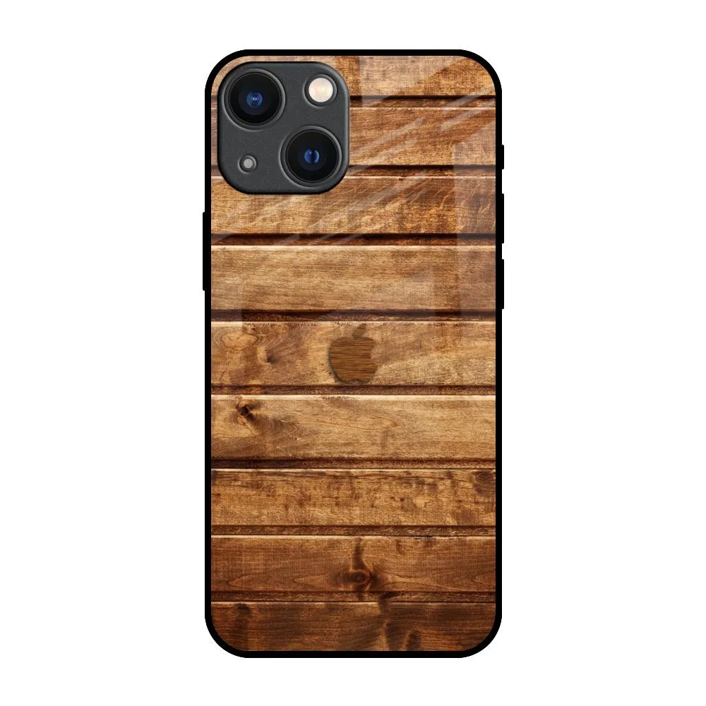 Modern Minimalism Crystal Finish Wooden Planks Glass Case for iPhone 14 Plus