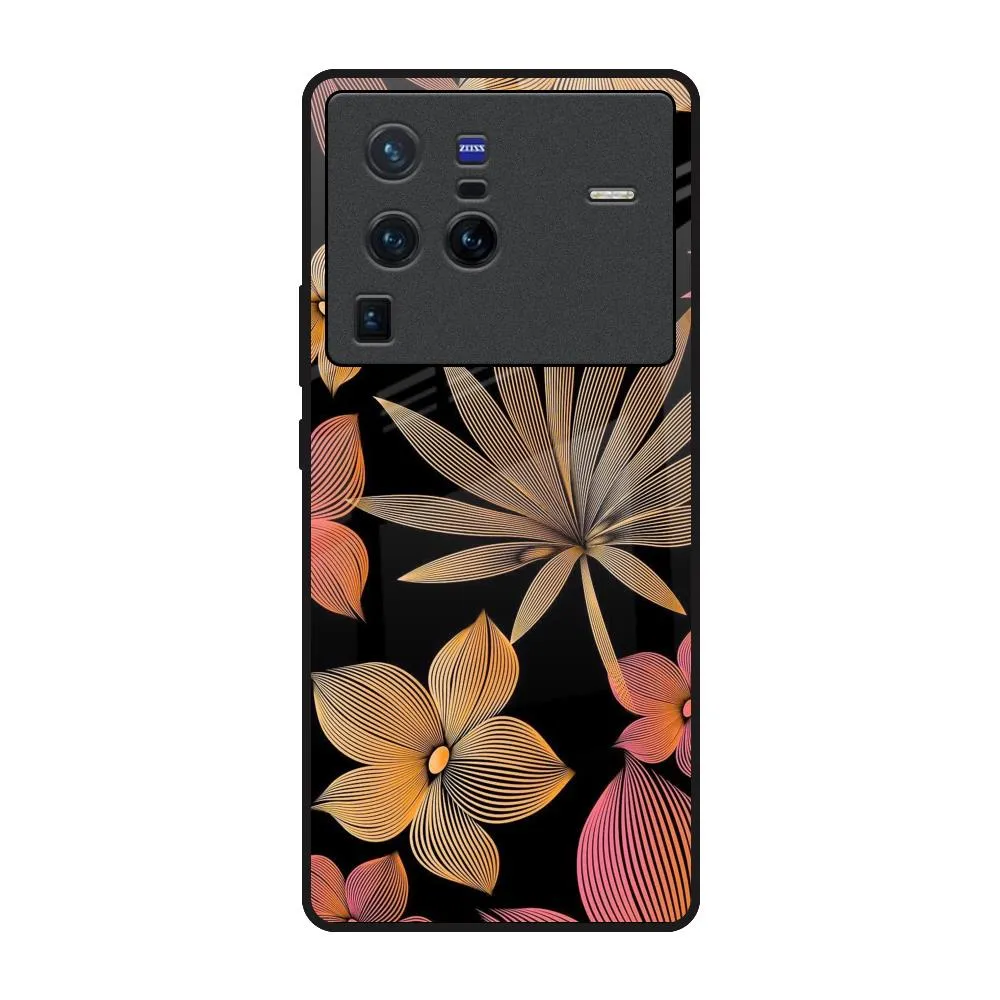 Comfort Accessory Lines Pattern Flowers Glass Case for Vivo X80 Pro 5G
