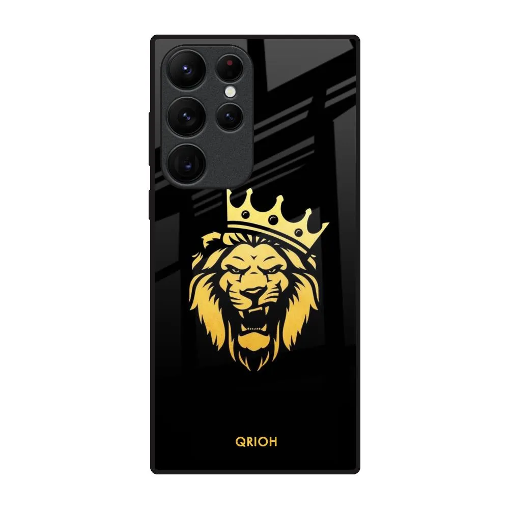 Durable Frame Slim Look Lion The King Glass Case for Samsung Galaxy S22 Ultra 5G