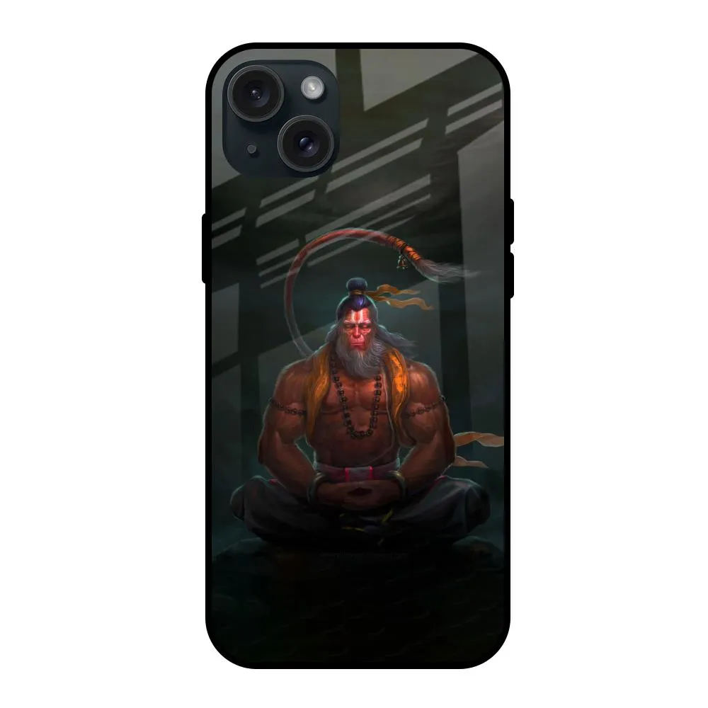 Lord Hanuman Animated Glass Case for iPhone 15 Plus Minimal Pattern