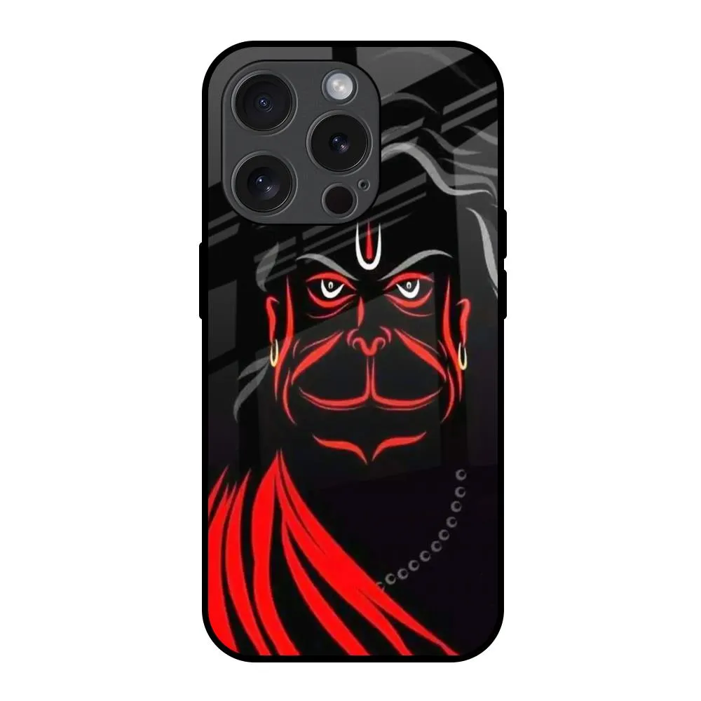 Minimal Build Texture Strong Grip Lord Hanuman Glass Case For iPhone 15 Pro