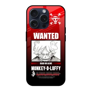 Simple Texture Luffy Wanted Glass Case for iPhone 15 Pro