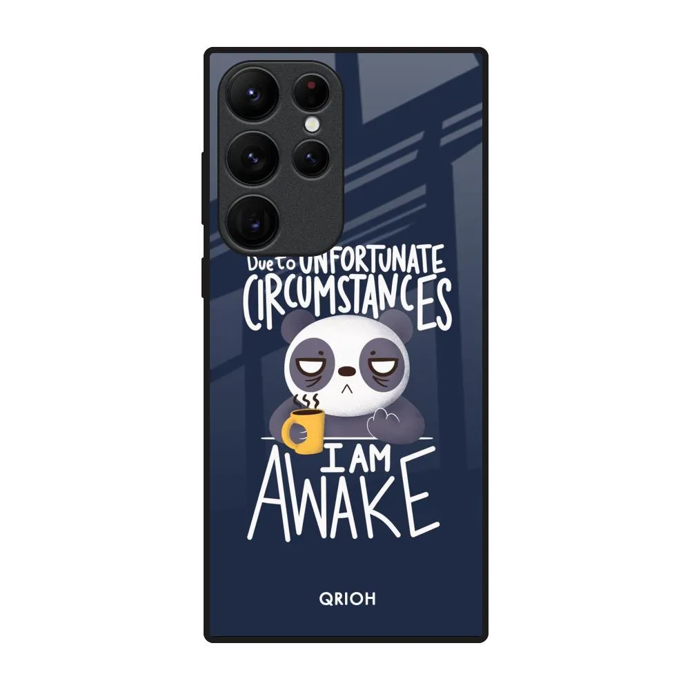 Soft Interior Polished Look Struggling Panda Glass Case for Samsung Galaxy S22 Ultra 5G