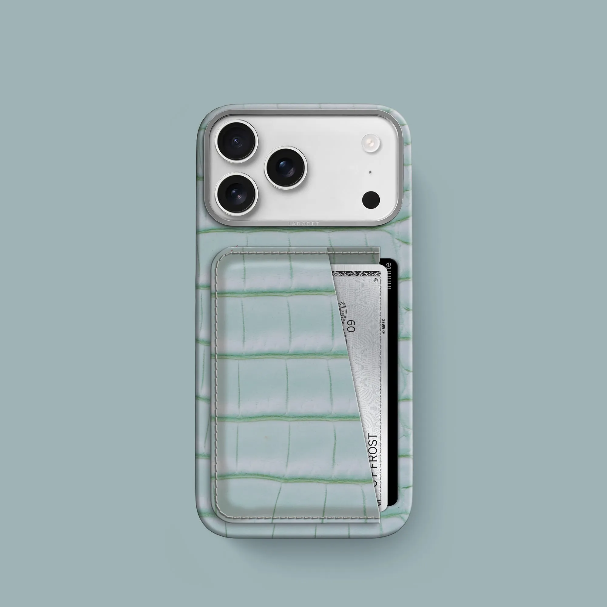Double Card Case Mint Gum For iPhone 17 Pro In Alligator Sleek Edge Light Finish