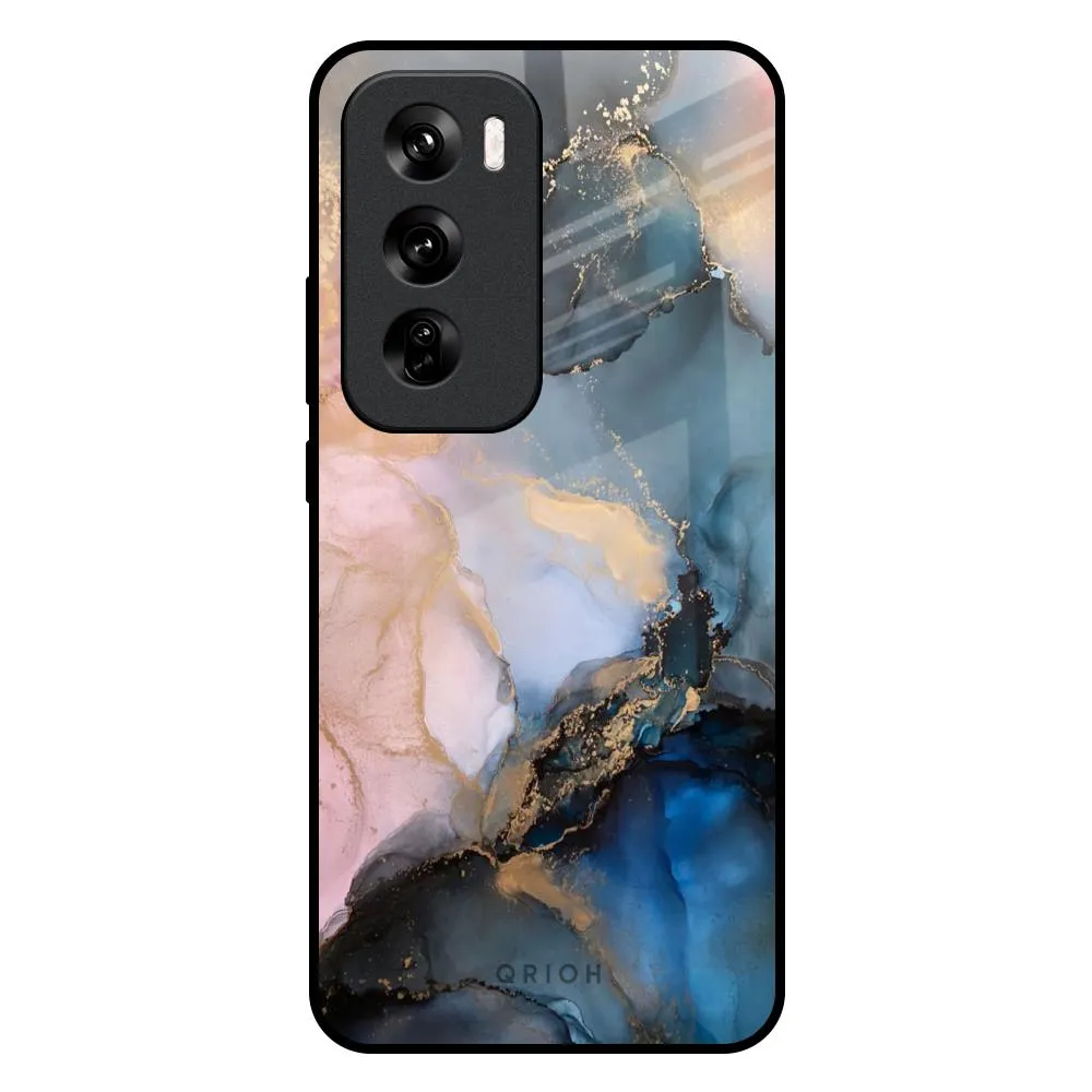 Durable Shell Marble Ink Abstract Glass Case for Oppo Reno 12 Pro 5G