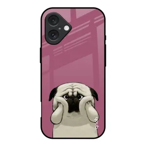 Funny Pug Face Glass Case For iPhone 16 Glossy Look Stylish Grip Texture