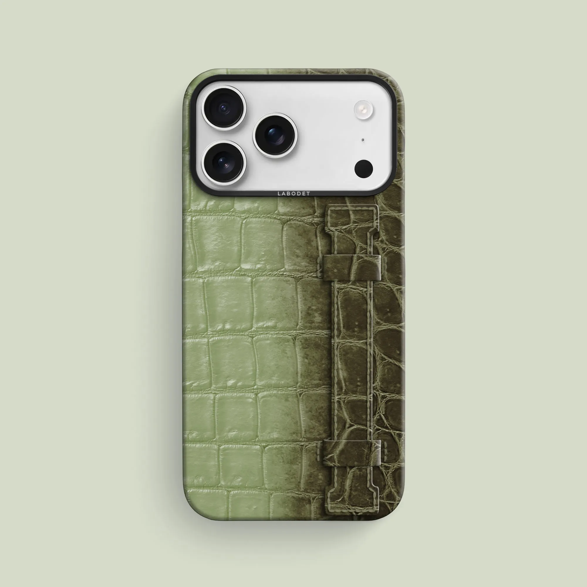 Handle Case Celadon Green For iPhone 17 Pro Max In Himalayan Crocodile Modern Look Shock Cushion