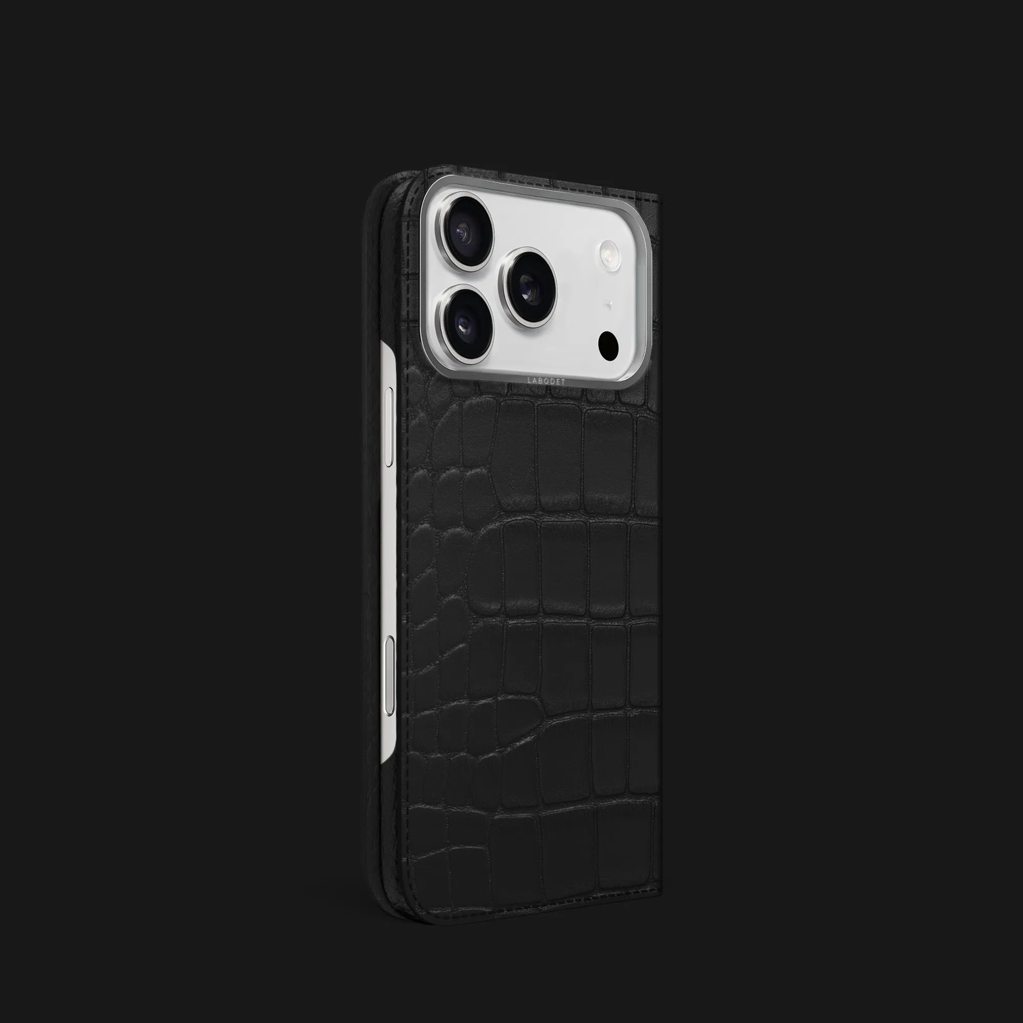 Rugged Texture Design Colorful Design Folio Case Edition Black For iPhone 17 Pro In Alligator
