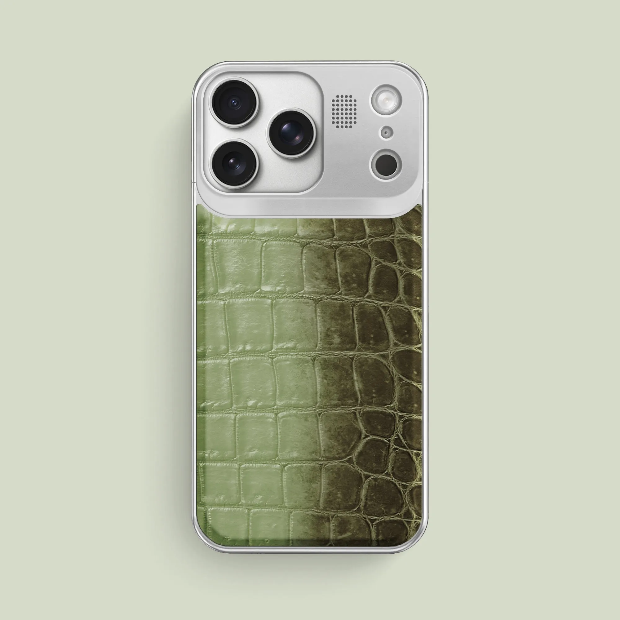 Metal Case Celadon Green For iPhone 17 Pro Max In Himalayan Crocodile Minimal Design Rugged Grip