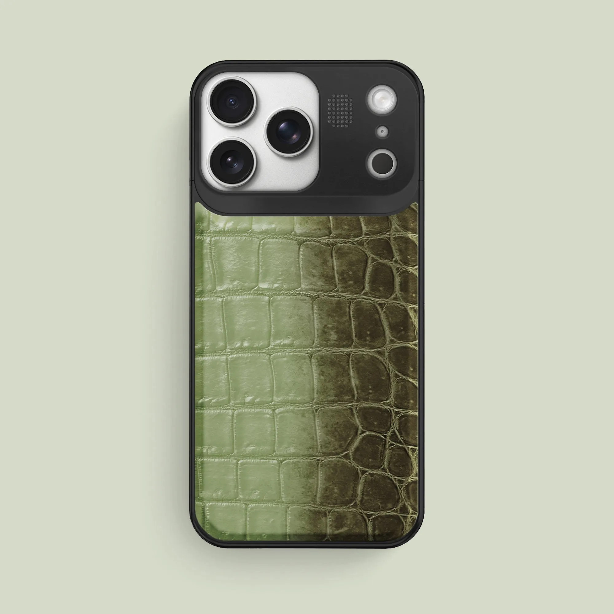 Metal Case Celadon Green For iPhone 17 Pro Max In Himalayan Crocodile Gloss Finish Design