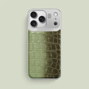 Metal Case Celadon Green For iPhone 17 Pro Max In Himalayan Crocodile Minimal Design Rugged Grip