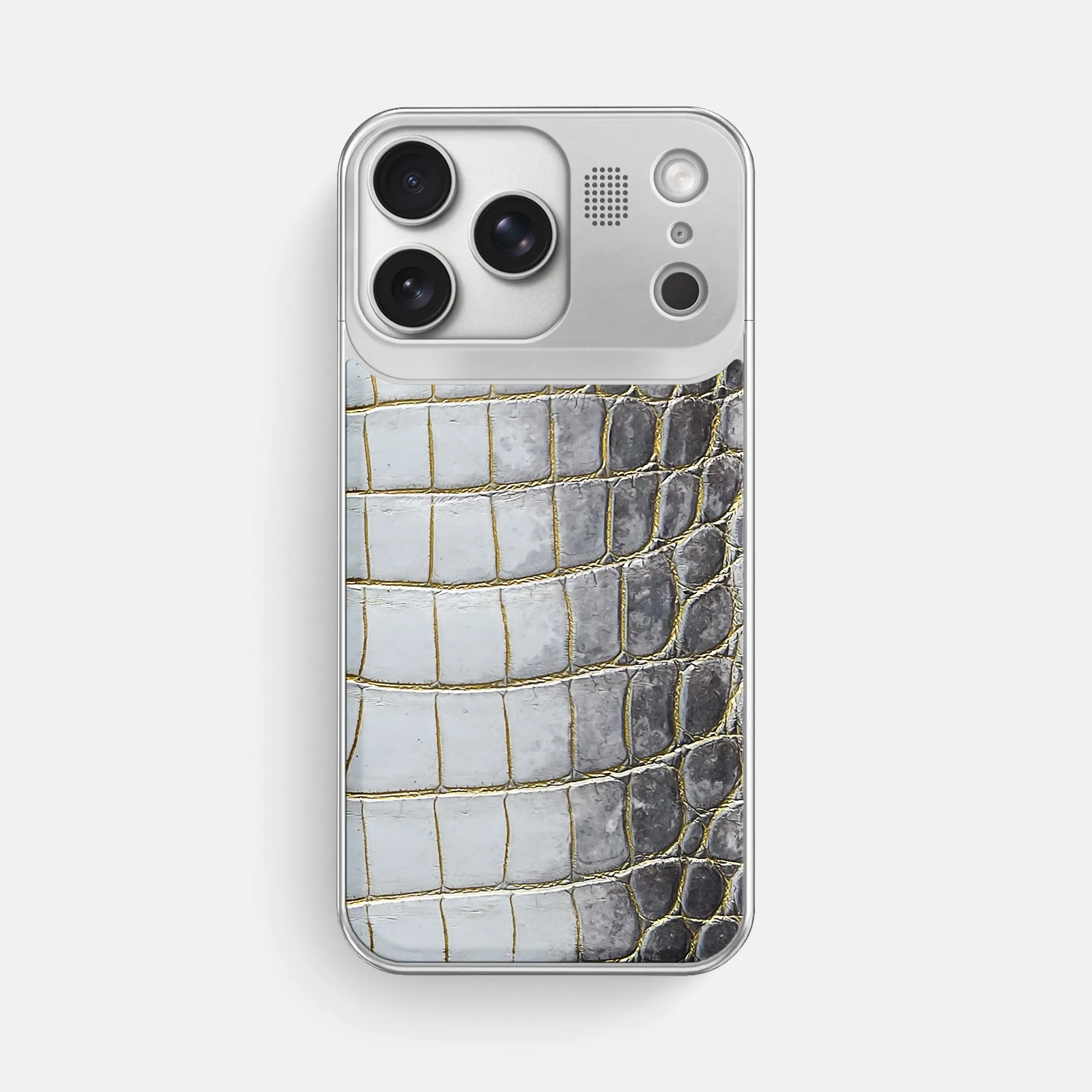 Metal Case For iPhone 17 Pro Max In Himalayan Crocodile Soft Look Texture Modern Minimalism