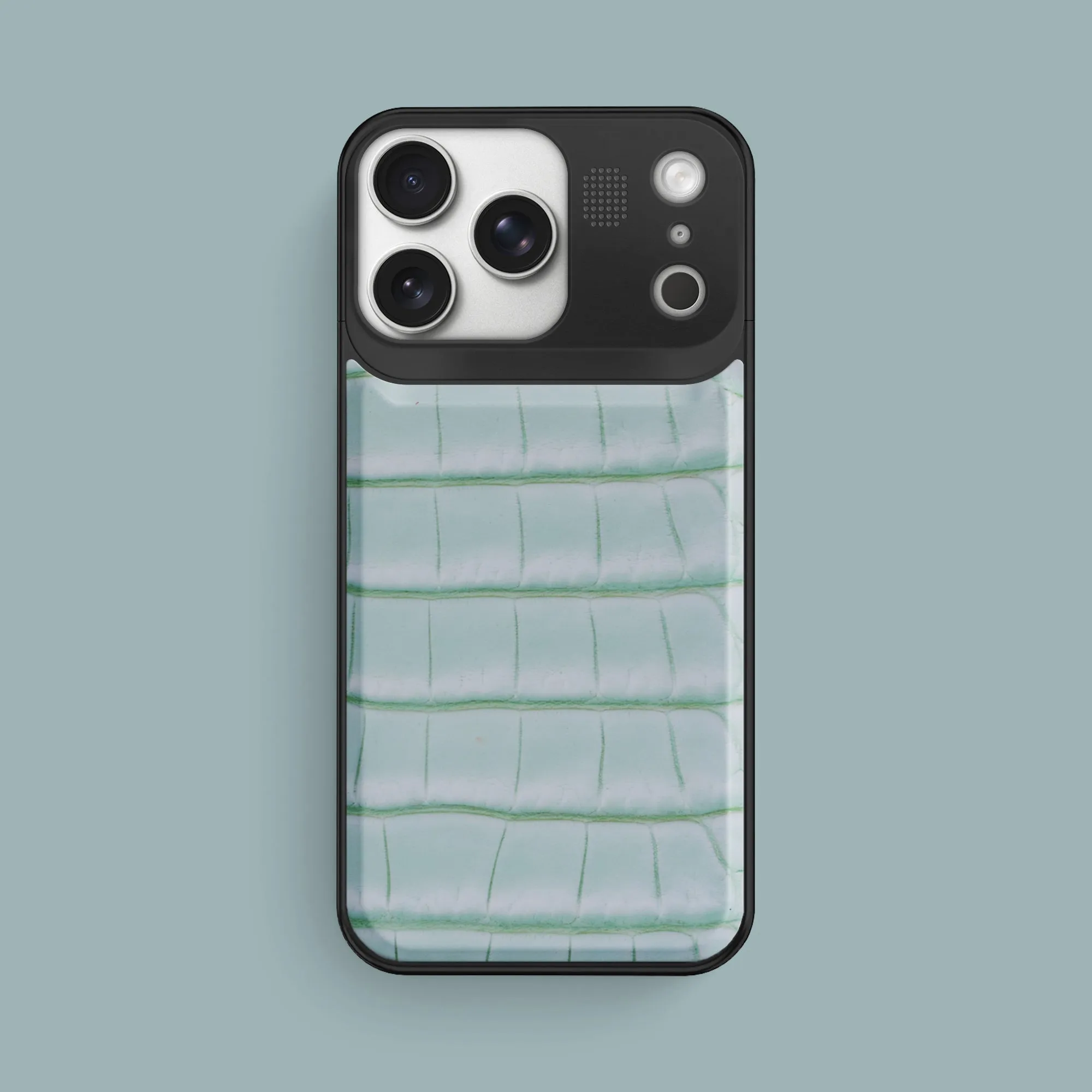 Metal Case Mint Gum For iPhone 17 Pro Max In Alligator Rugged Texture Elegant Touch