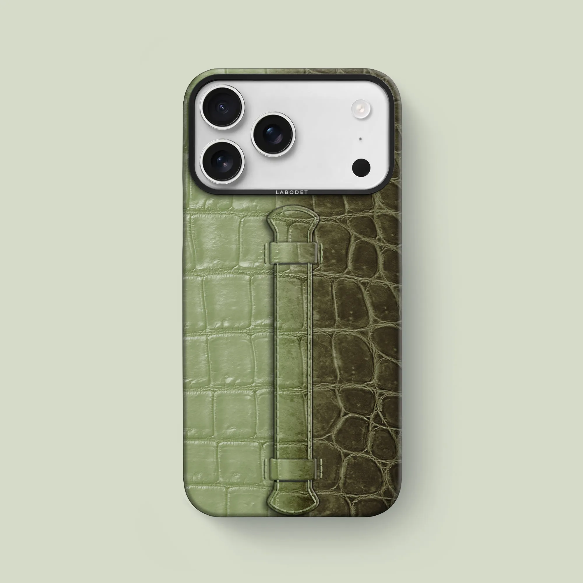 Center Handle Celadon Green For iPhone 17 Pro Max In Himalayan Crocodile Comfort Build Smooth Grip