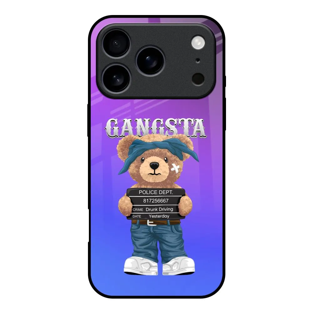 Travel Friendly Grip Layer Gangsta Bear Glass Case for iPhone 17 Pro