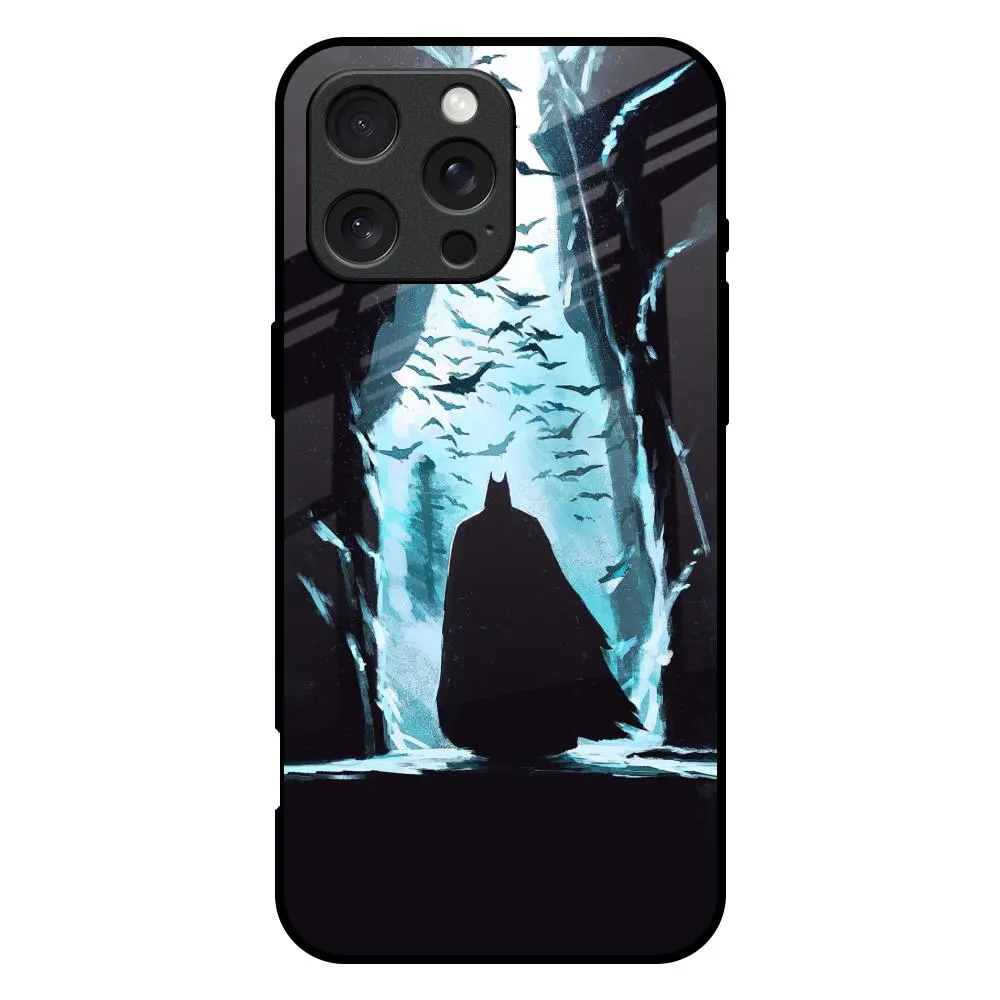 Soft Build Texture Sleek Surface Dark Man In Cave Glass Case for iPhone 16 Pro Max