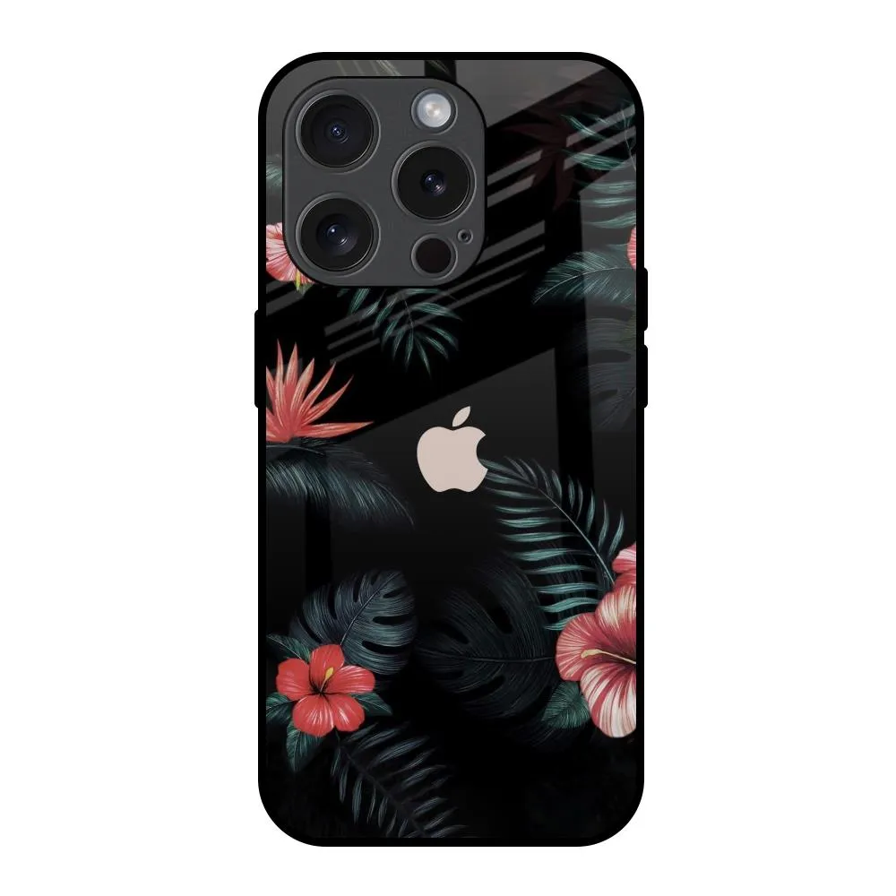 Tropical Art Flower Glass Case for iPhone 15 Pro Premium Feel