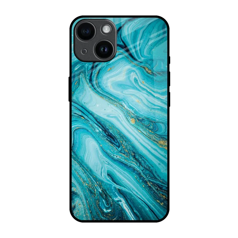 Ocean Marble Glass Case for iPhone 14 Creative Texture Flexible Protection