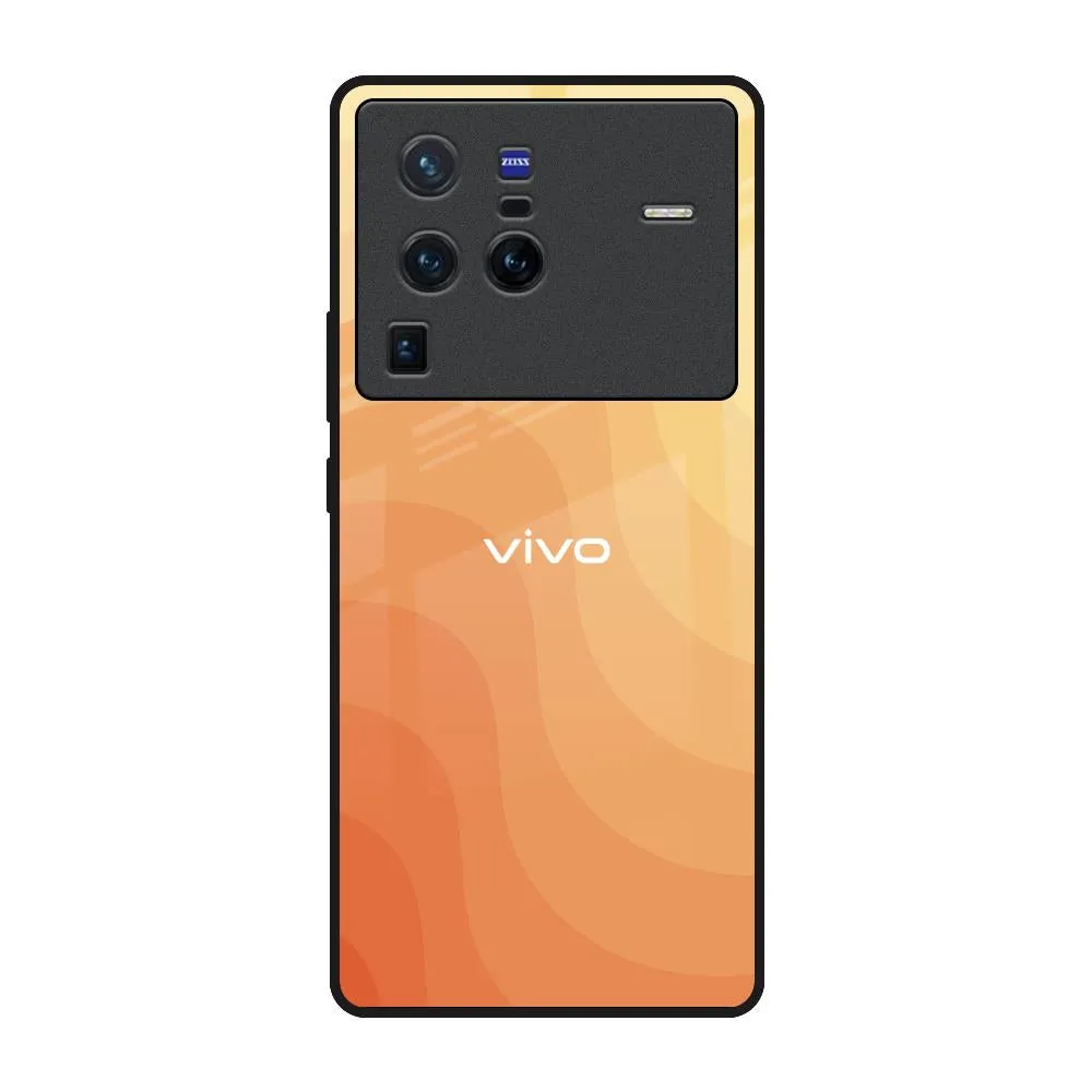 Orange Curve Pattern Glass Case for Vivo X80 Pro 5G Urban Fashion Impact Resistant