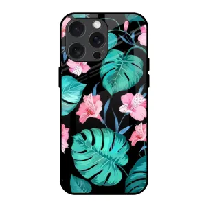 Tropical Leaves & Pink Flowers Glass Case for iPhone 15 Pro Max Comfort Build Gloss Surface Layer