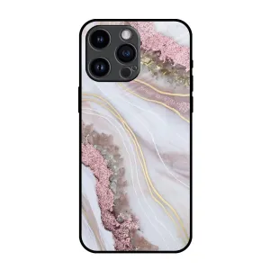 Refined Form Fashion Look Pink & Gold Gllitter Marble Glass Case for iPhone 14 Pro Max