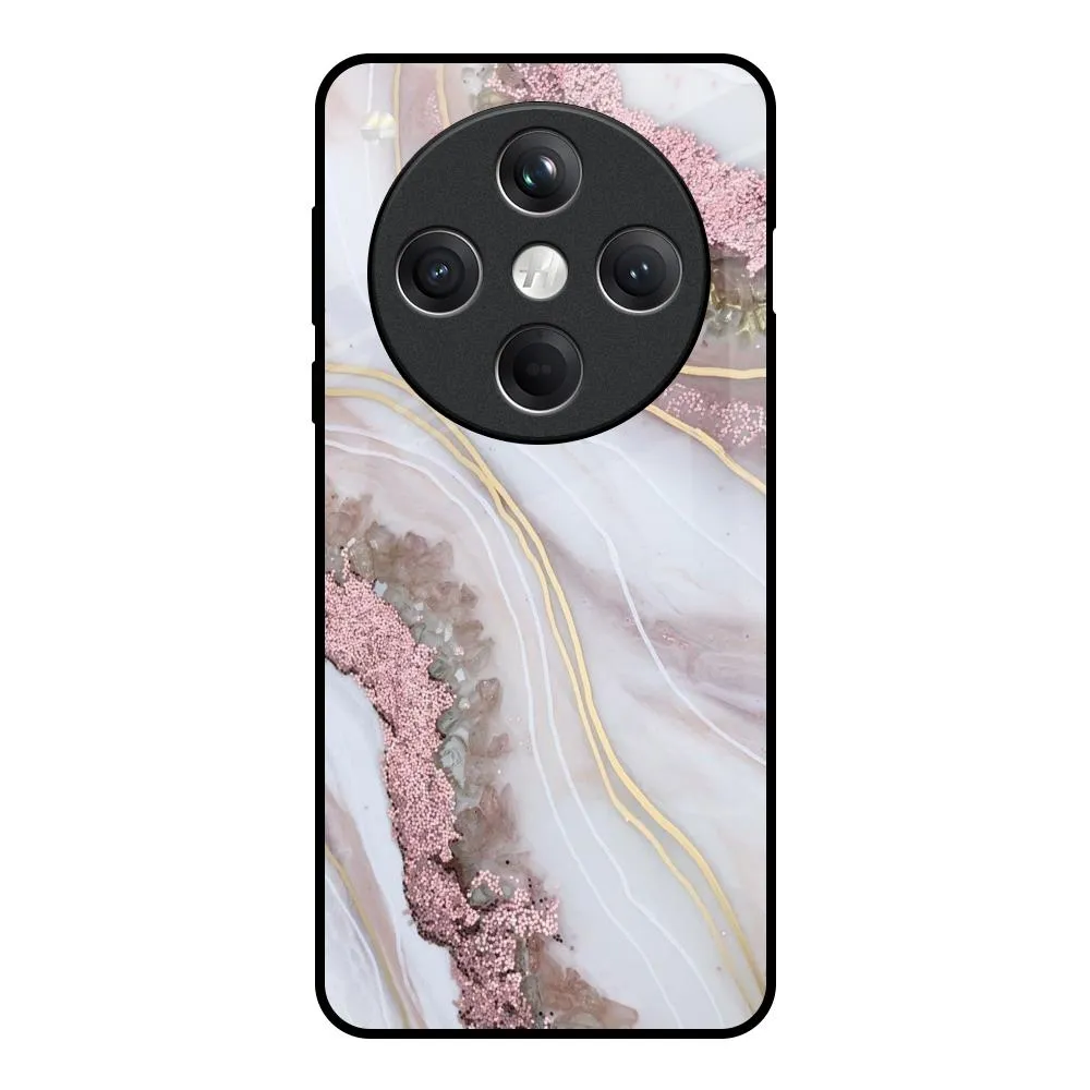 Pink & Gold Gllitter Marble Glass Case for Oppo Find X8 5G Tough Frame Vibrant pattern