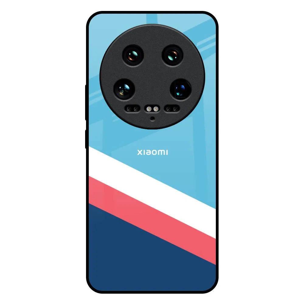 Pink & White Stripes Glass Case For Mi 14 Ultra 5G Classic Frame Polished Texture