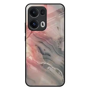 Anti glare Pink And Grey Marble Glass Case For Oppo Reno13 Pro 5G