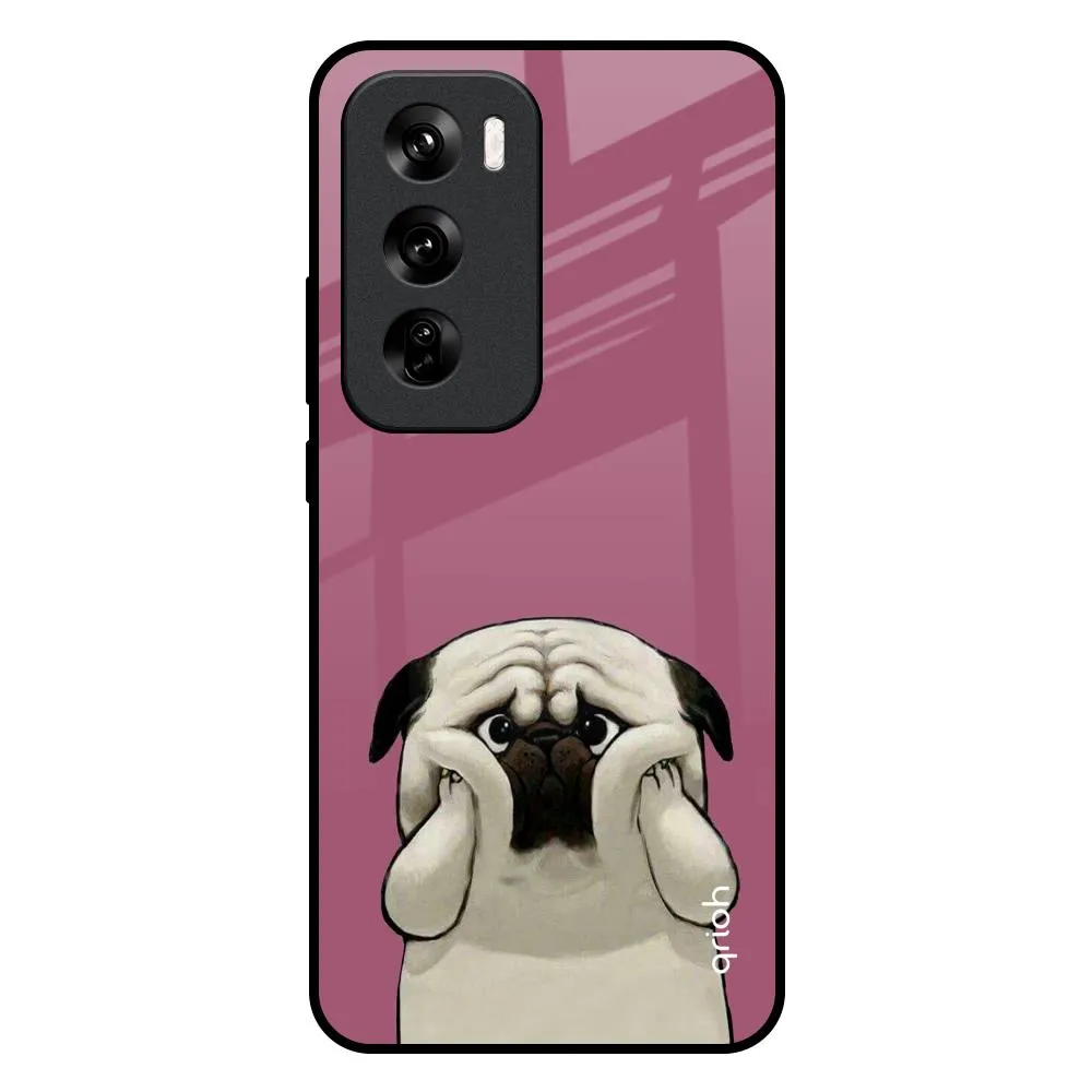 Funny Pug Face Glass Case For Oppo Reno 12 5G Modern Surface Design Refined Pattern