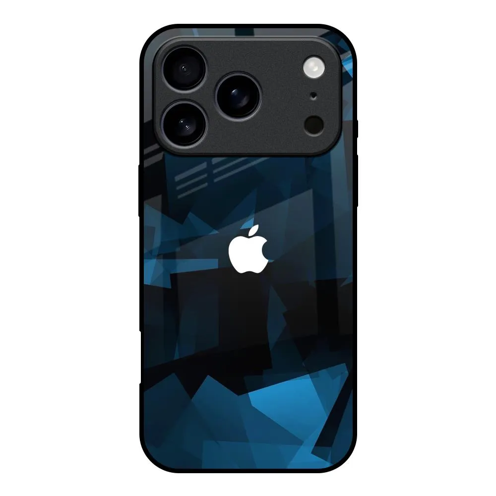 Modern Frame Luxury Style Polygonal Blue Box Glass Case For iPhone 17 Pro