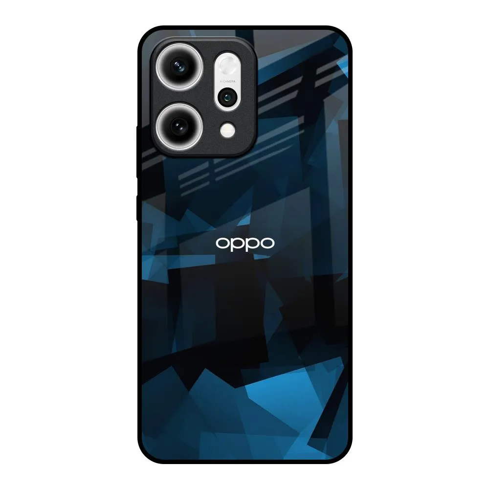 Vivid Pattern Sport Inspired Polygonal Blue Box Glass Case For Oppo Reno14 5G