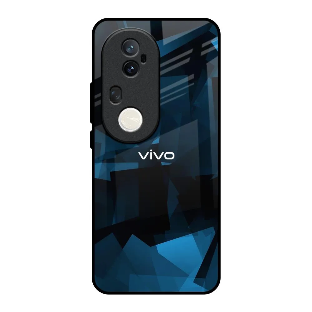Soft Grip Layer Polygonal Blue Box Glass Case For Vivo T4 Ultra 5G
