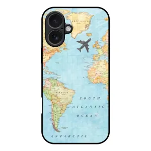 Clear Texture Travel Map Glass Case for iPhone 17
