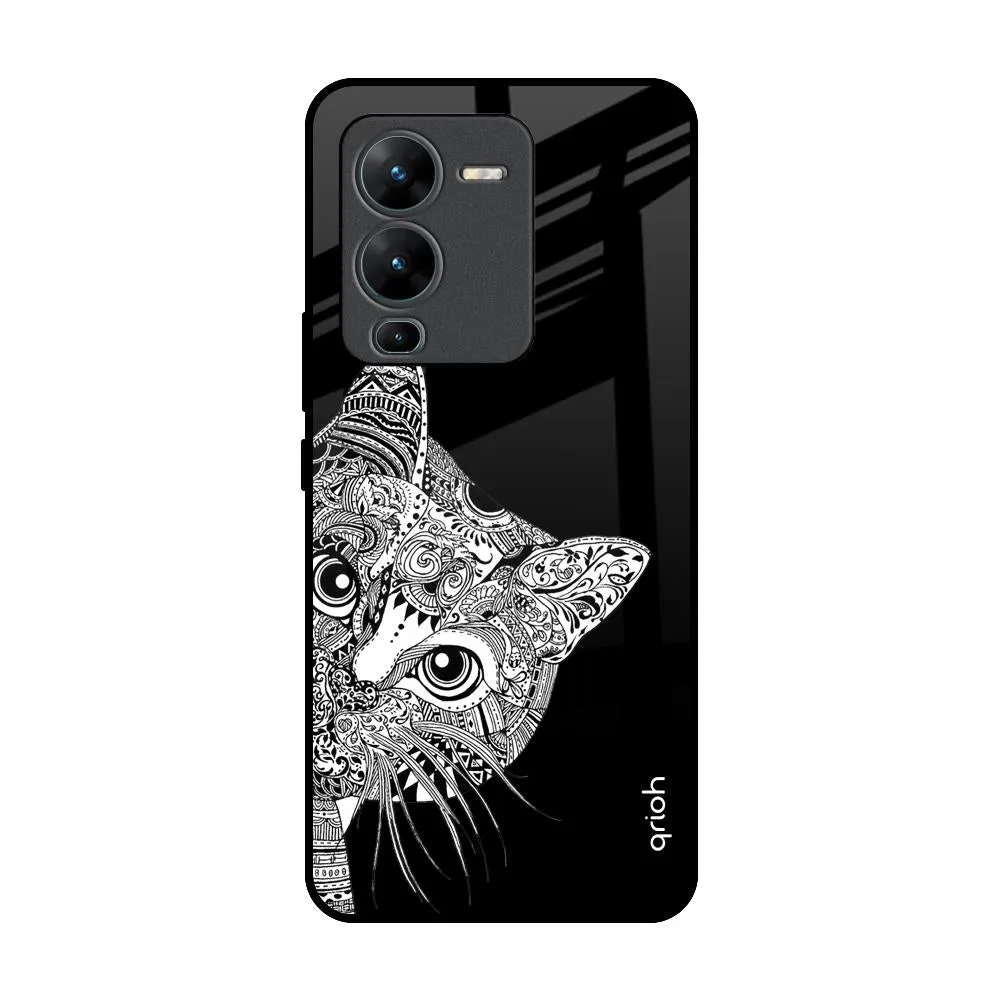 Elegant Surface Texture Hybrid Material Kitten Mandala Glass Case for Vivo V25 Pro