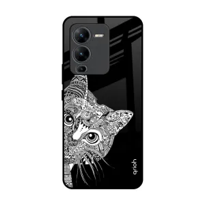 Elegant Surface Texture Hybrid Material Kitten Mandala Glass Case for Vivo V25 Pro