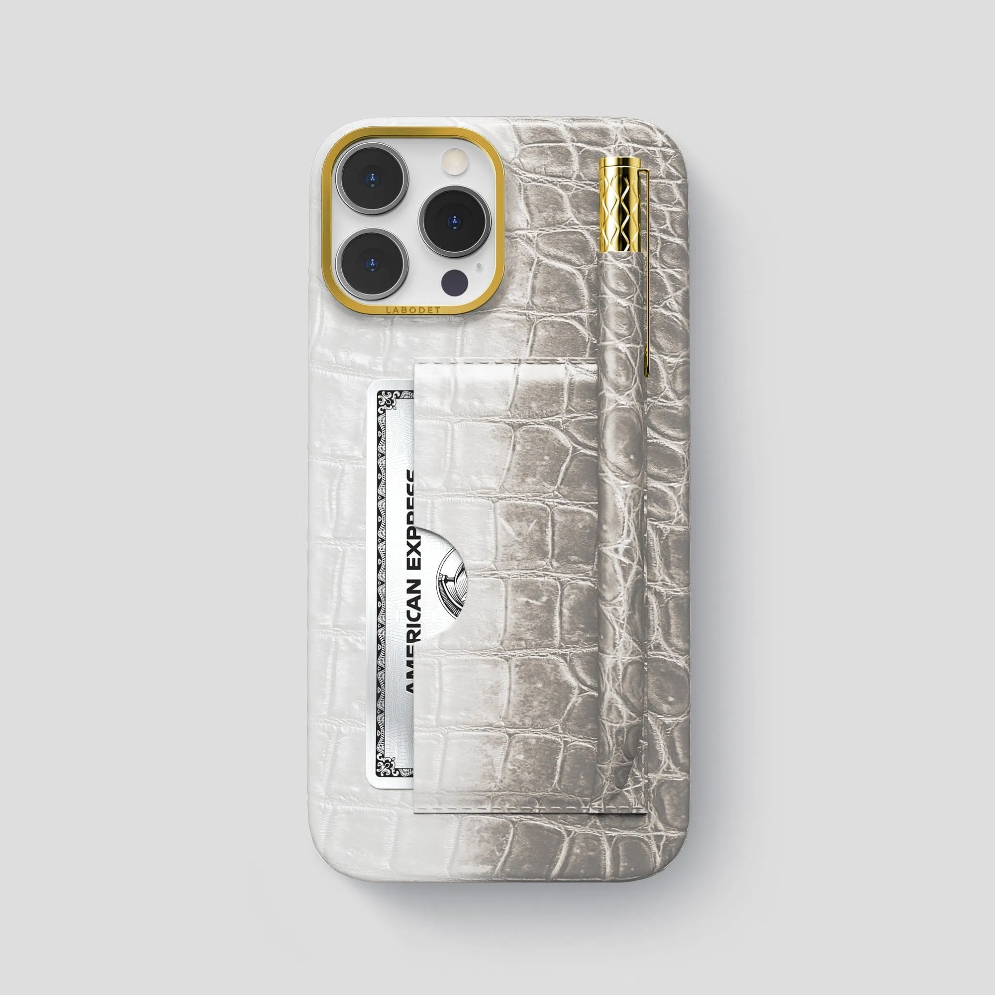 Card and Pen Holder Case For iPhone 14 Pro Max In Himalayan Crocodile Durable Form