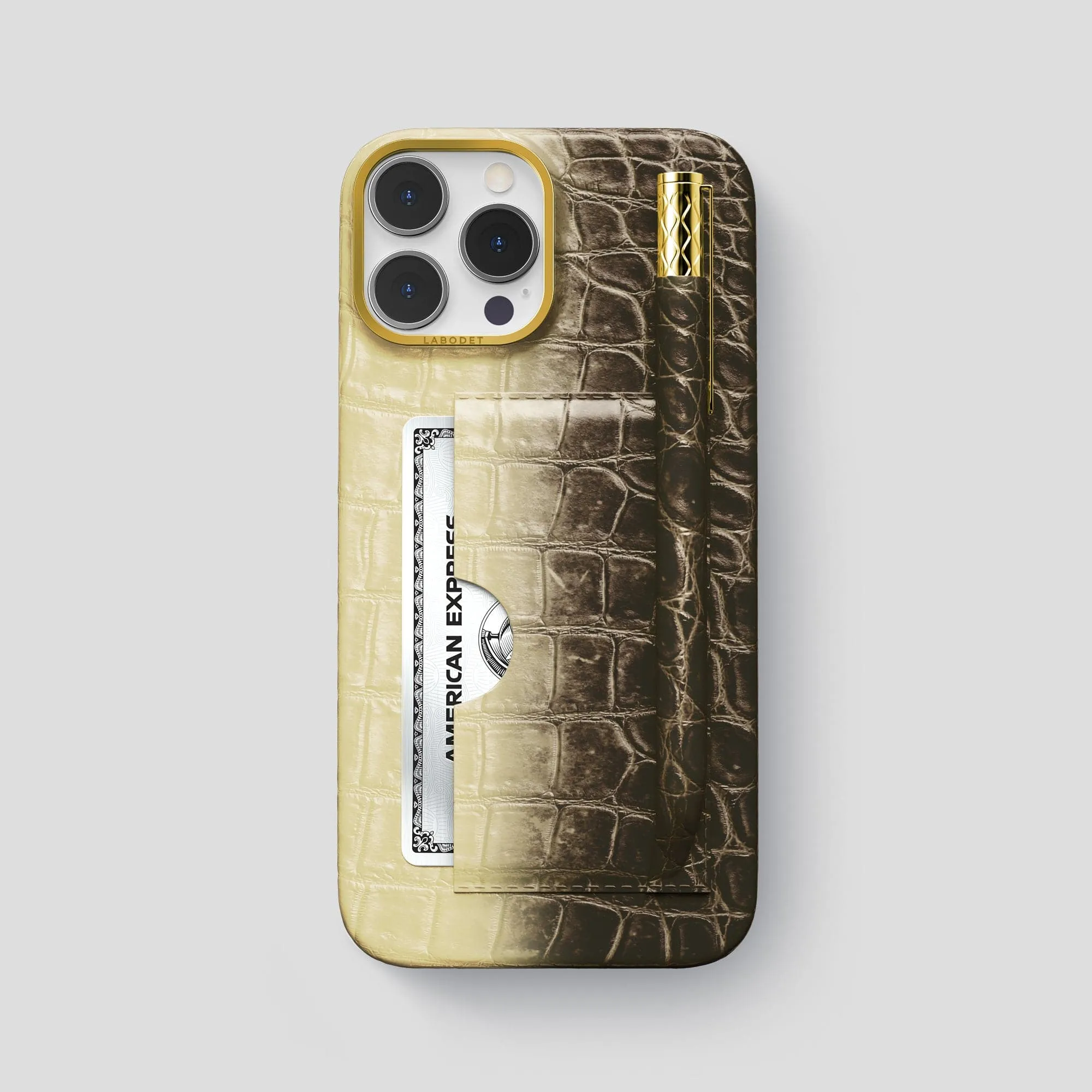 Transparent Look Vivid Design Texture Card and Pen Holder Case For iPhone 14 Pro Max In Himalayan Crocodile