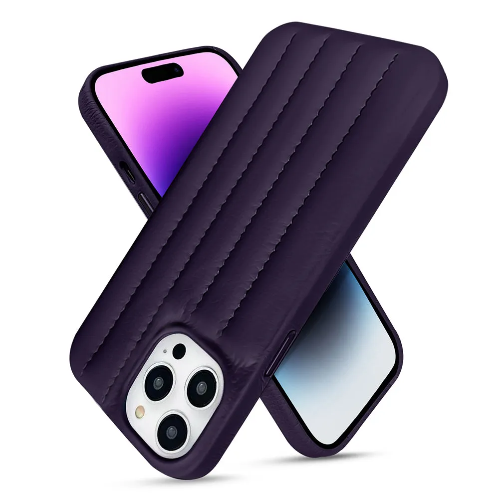 Durable Pattern Texture Dark Cherry Stitch Leather Back Cover for iPhone