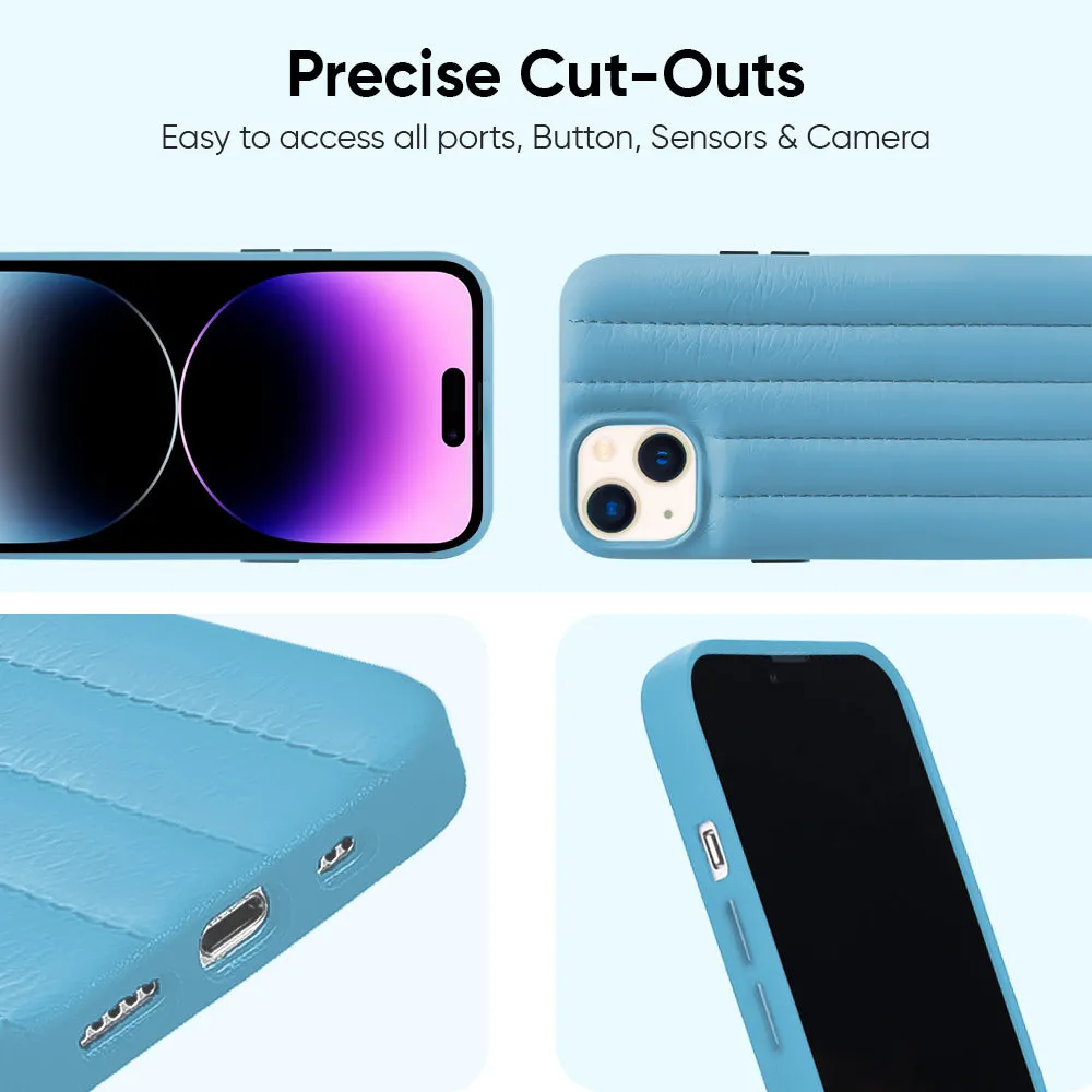 Sky Blue Stitch Leather Back Cover for iPhone Fashion Design Protective barrier